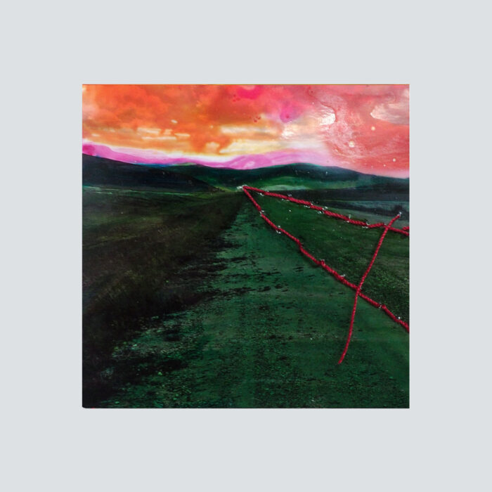 Foto, coloriert und genäht, 8x8 cm